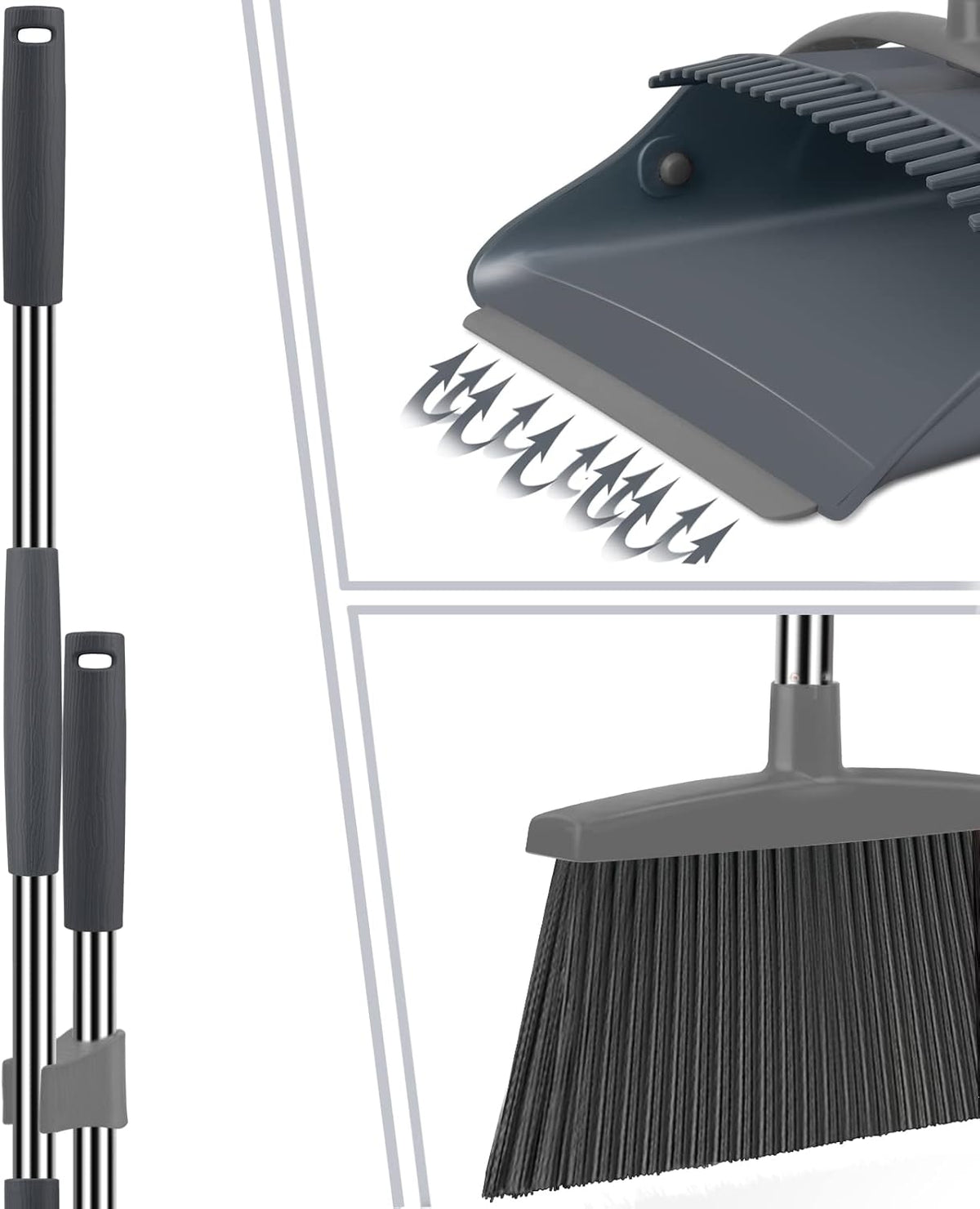 Broom and Dustpan Set, Dust pan with Long Handle, Broom with Dustpan Combo Set, Broom and Dustpan