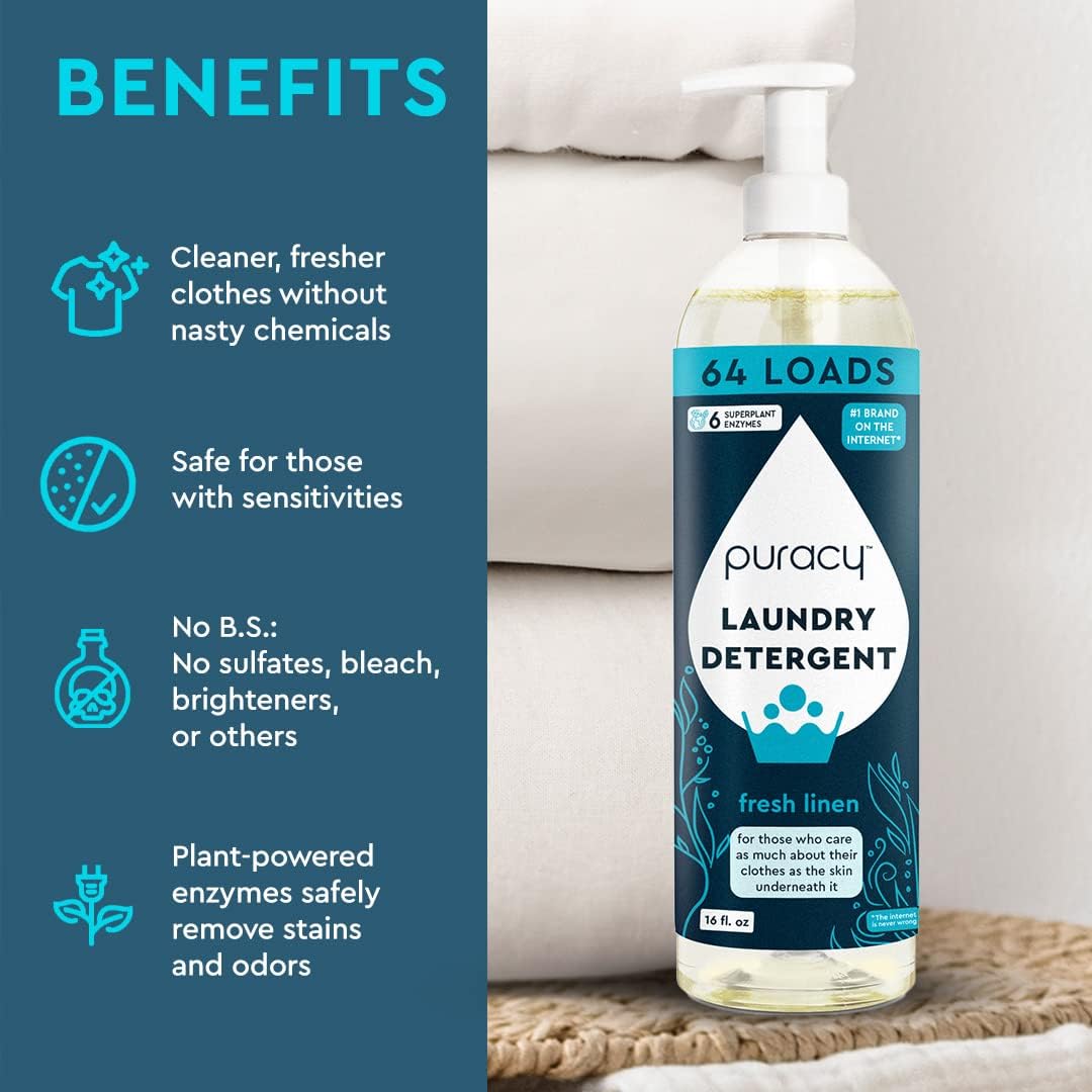 Puracy Laundry Detergent - Enzyme-Powered Liquid Laundry Detergent Concentrate, Natural Laundry