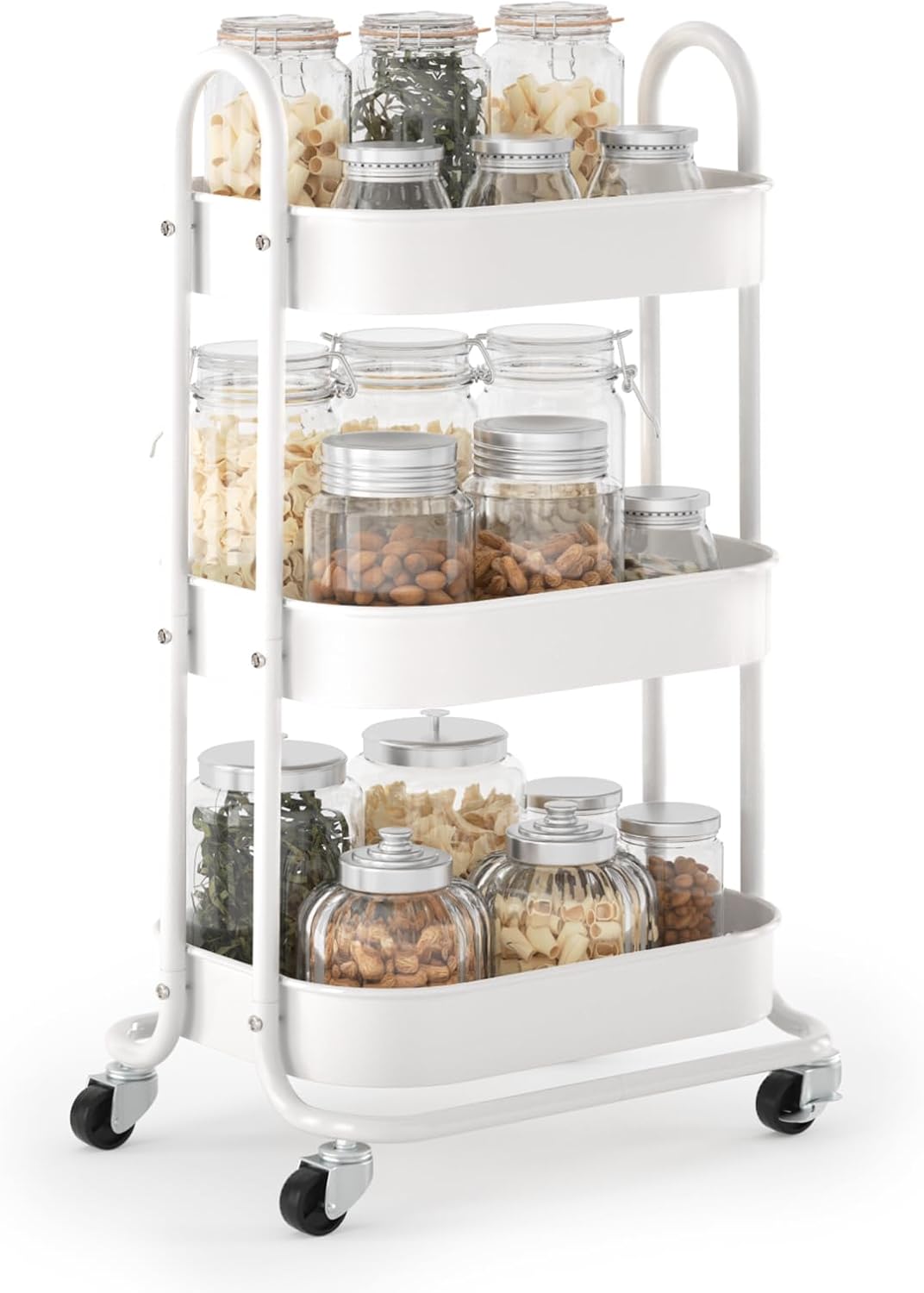 EAGMAK 3 Tier Rolling Cart, Round Metal Utility Cart with Lockable Wheels, Storage Cart Organizer
