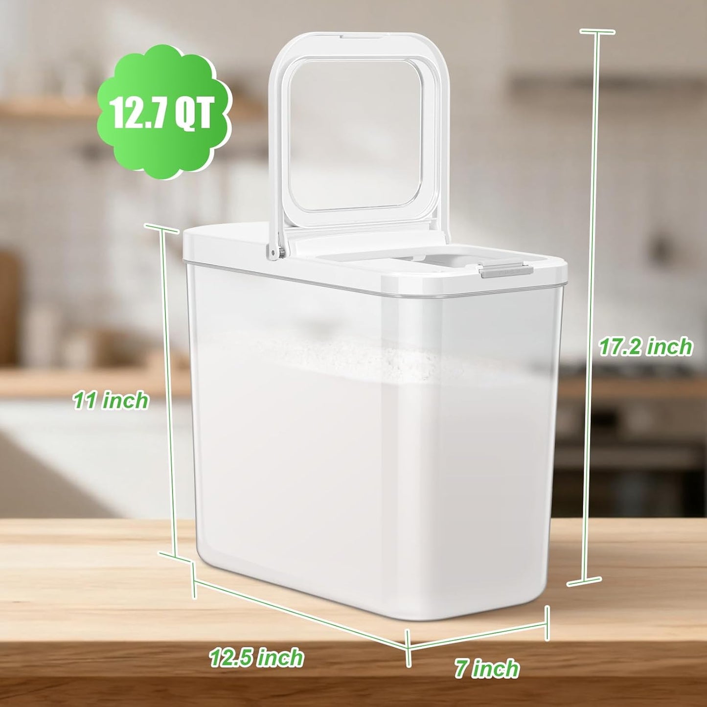 Rice Flour Storage Container - 12.7 Qt | 25 Lbs Crystal-Clear Plastic Food Storage Container Bin