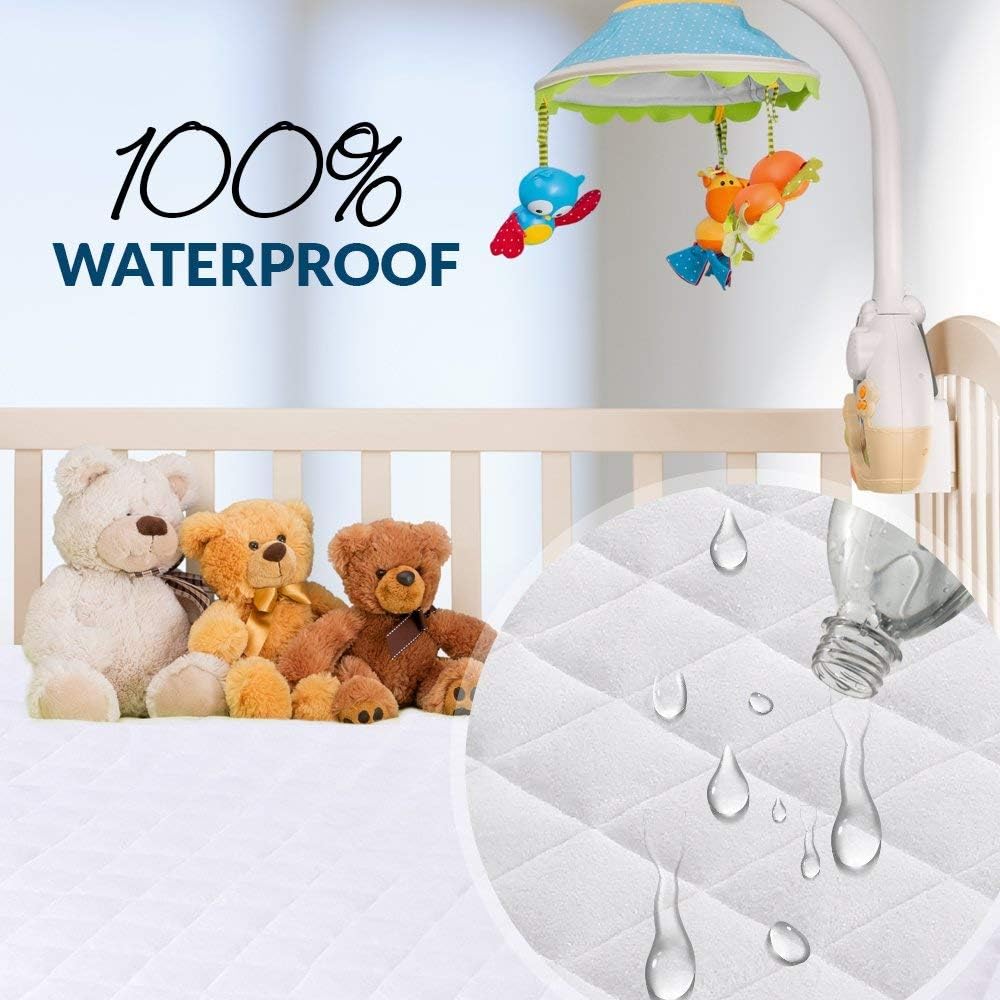 Crib Mattress Protector 100% Waterproof, Noiseless – Viscose Made from Quilted Ultra Soft White