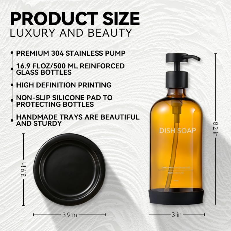 Glass Soap Dispenser Set by Janxin,Bathroom Soap Dispenser Set with Ceramic Tray,Luxury Bathroom