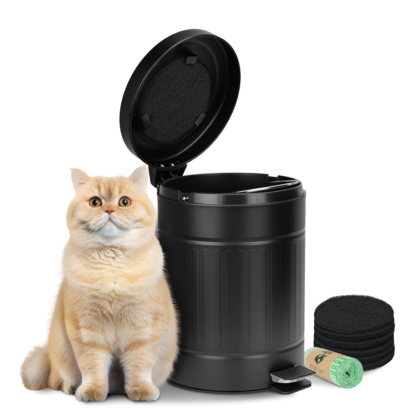 5L/1.3 Gal Dog Poop Trash Can with Lid - Stainless Steel Outdoor Pet Waste Bin, Step Pedal Soft