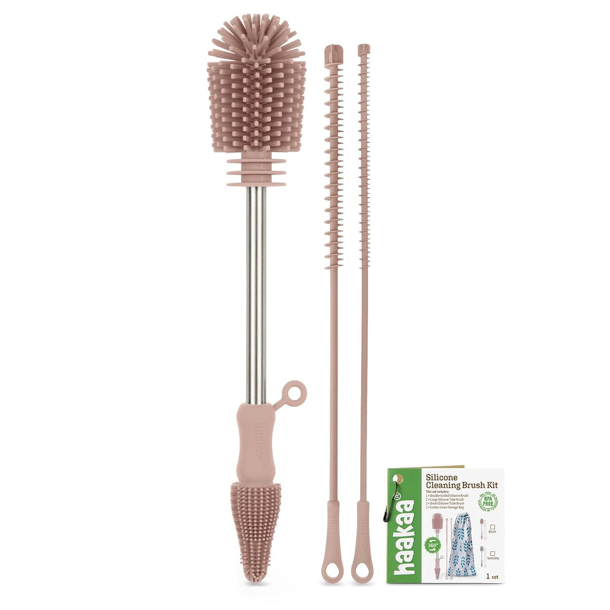 Haakaa Silicone Cleaning Brush Kit - Baby Bottle Brush Cleaner for Breast Pump,Nipple,Breast Milk