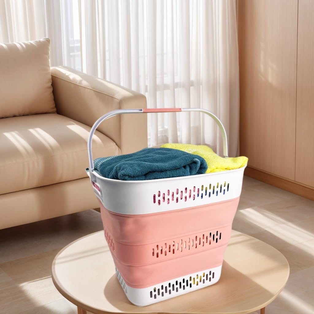 SAMMART 40L (10.5 Gallon) Collapsible Plastic Laundry Basket with Handles - Foldable Pop Up Storage