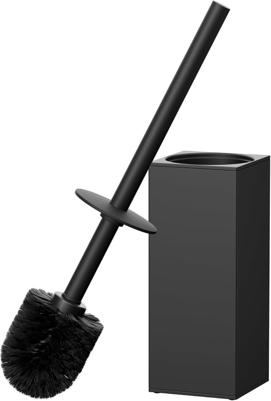 FORIOUS Toilet Brush and Holder Set, Heavy Duty 304 Stainless Steel Base Square and Long Handle for
