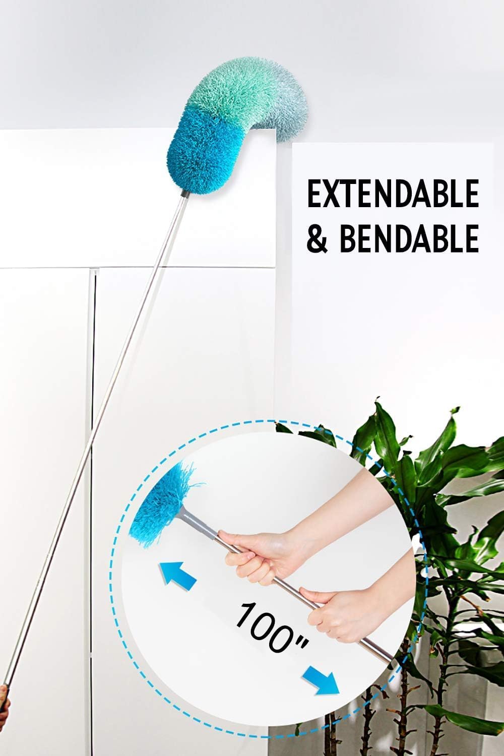 BOOMJOY Microfiber Feather Duster with 100 inches Extension Pole, Dusters for Cleaning High