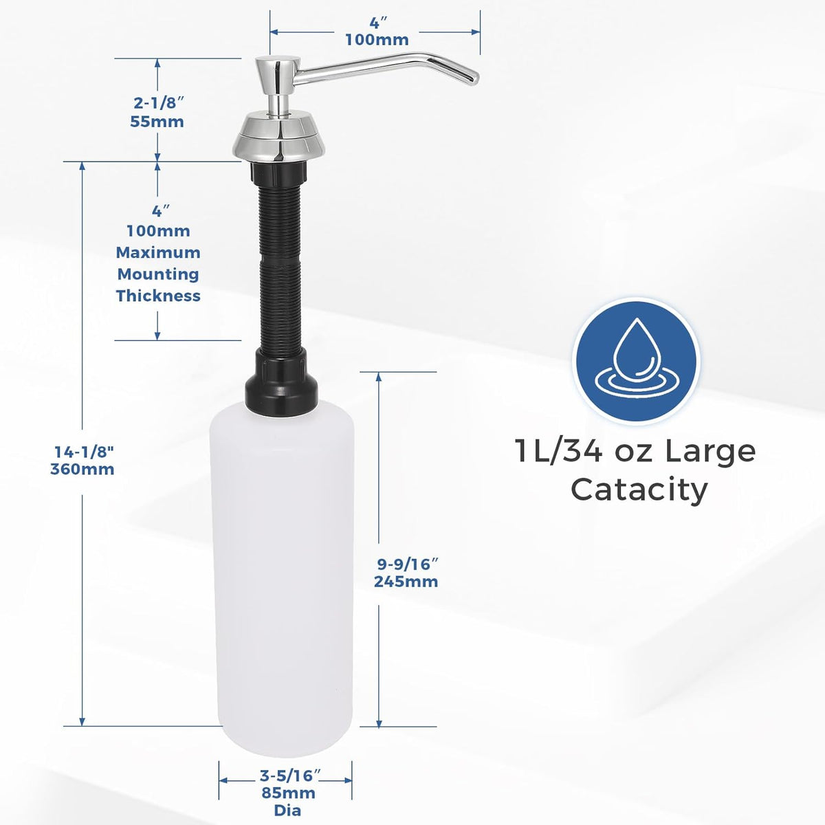Heavy Duty Brass Countertop Liquid Soap Dispenser, Commercial Grade Top Fill Built-in Soap