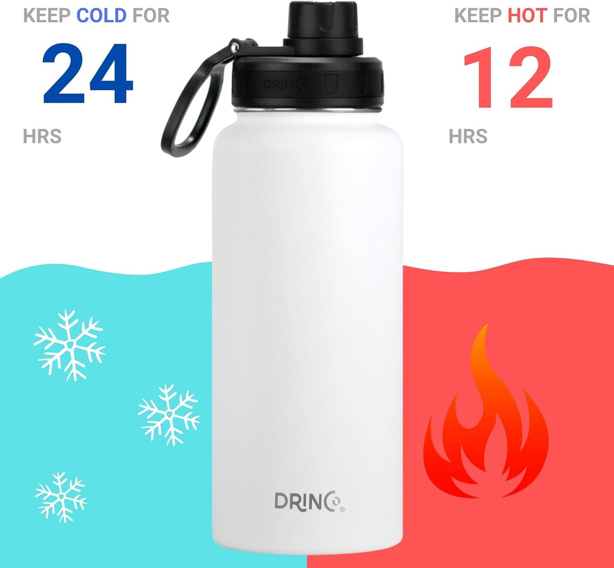 DRINCO Stainless Steel Water Bottle Spout Lid Vacuum Insulated Double Wall Water Bottle Wide Mouth