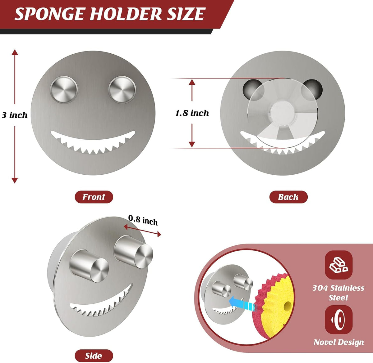 Sponge Holder for Kitchen Sink,Sink Caddy Organizer with Suction Cup Installation for