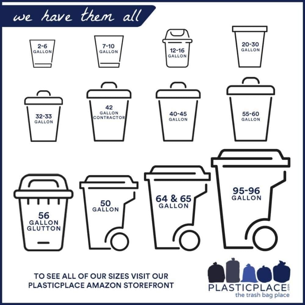 Plasticplace 40-45 Gallon Compostable Trash Bags │ 1 Mil │ Green Tint Garbage Can Liners │ 40” x