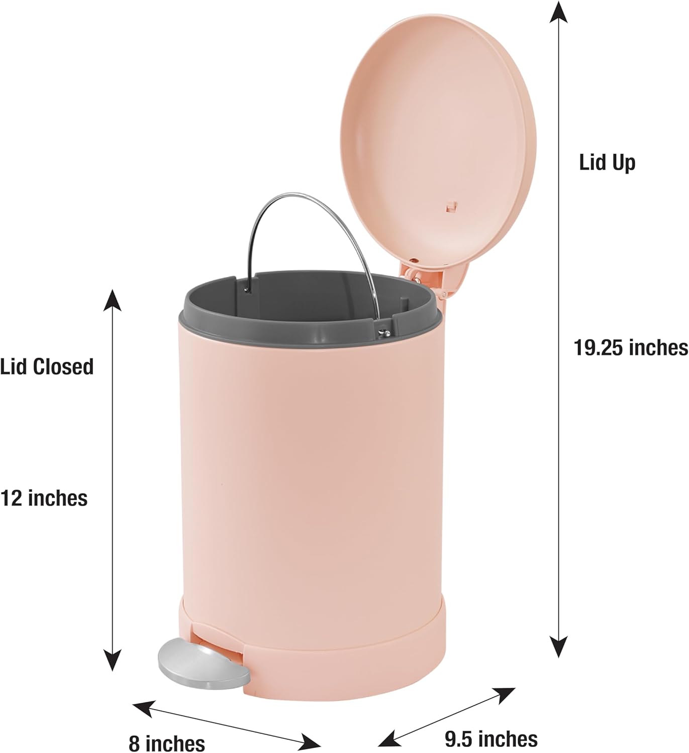 Glad Small Trash Can, 1.2 Gallon | Round Stainless Steel Garbage Bin with Soft Close Lid & Step