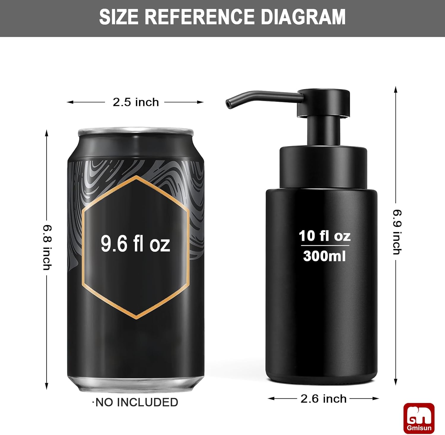 GMISUN Foaming Soap Dispenser, 10 Fl oz/300 ml Matte Black Glass Foaming Hand Soap Dispenser, 2Pcs
