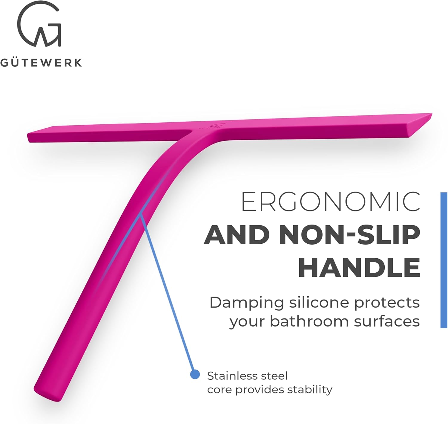 GÜTEWERK Shower Squeegee for Glass Doors, Silicone Window Squeegee, Bathroom and Glass Cleaning