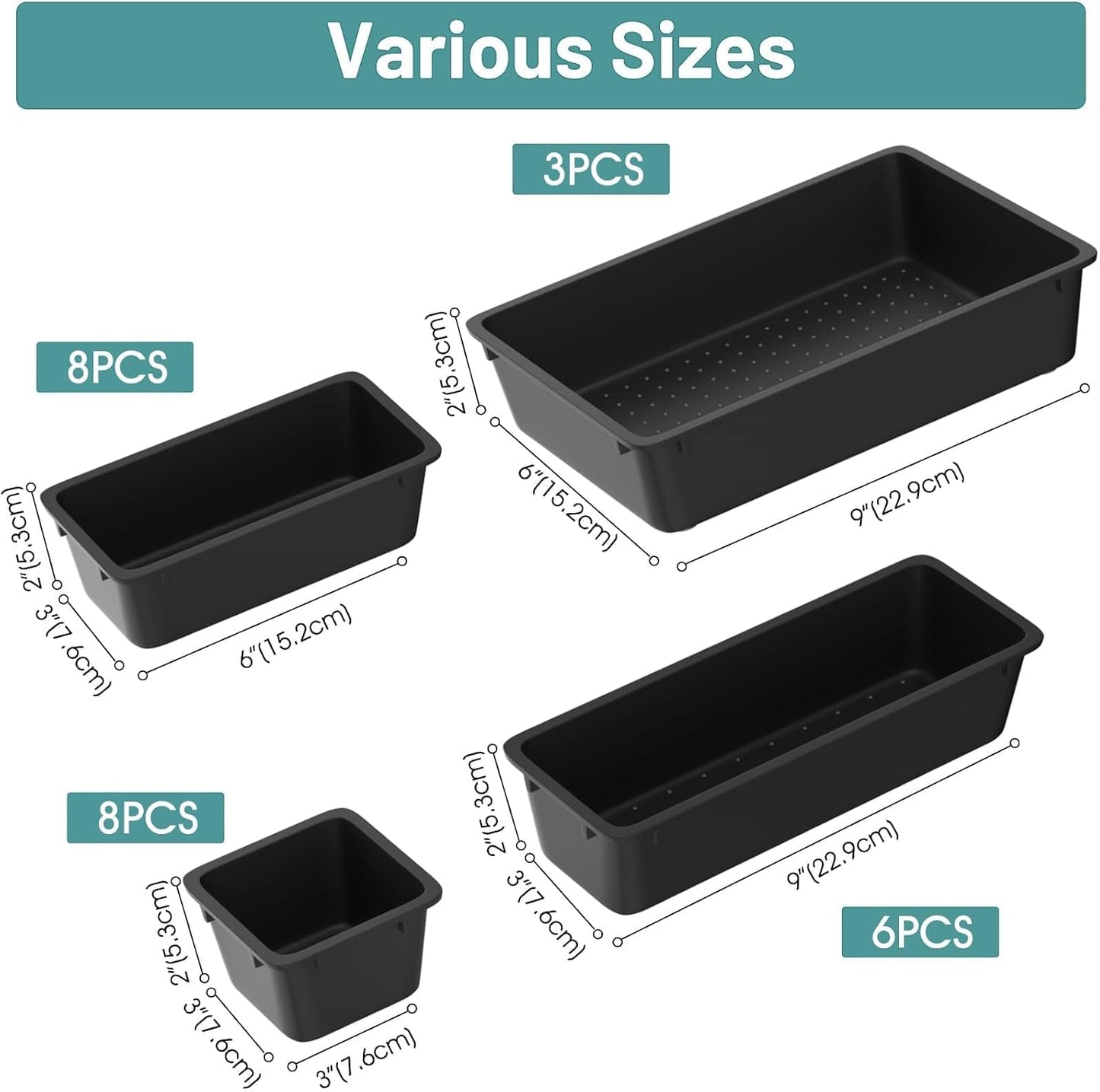 WOWBOX 25 PCS Plastic Drawer Organizer Set, Desk Drawer Divider Organizers and Storage Bins for