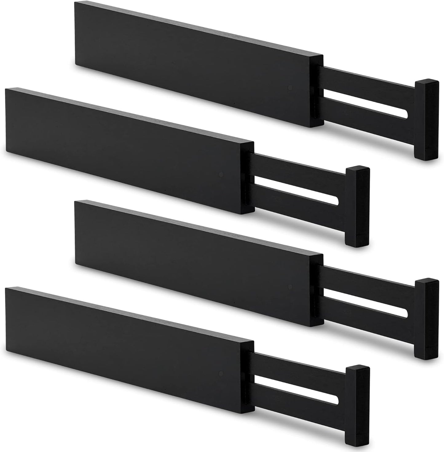 Utoplike 4 pcs Bamboo Kitchen Drawer Dividers Large, Adjustable Black Drawer Organizers, Spring