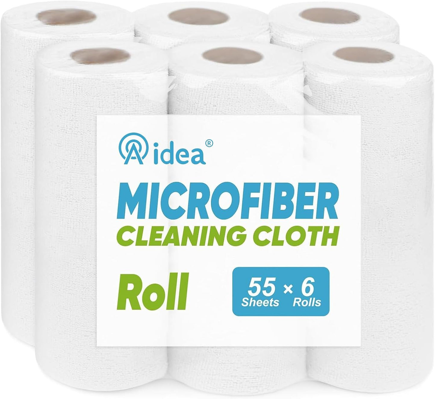 AIDEA Microfiber Cleaning Cloth White, Shop Rags 330 Sheets(6 Roll), Towels for Cars, Tear Away