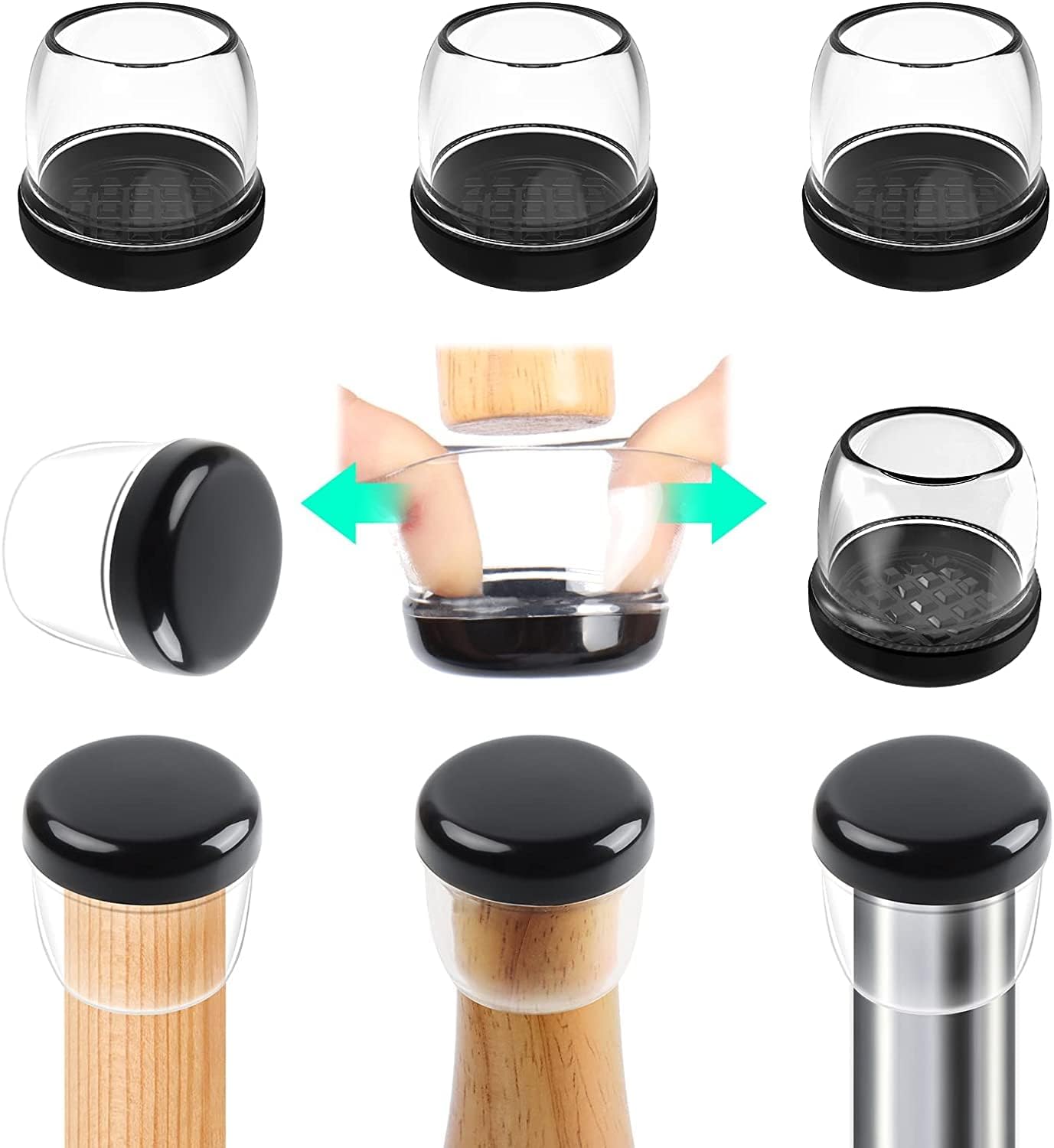 Ezprotekt 24 Pcs Clear Chair Leg Sliders for Carpet, Round Teflon Furniture Glides for Rug, Carpet