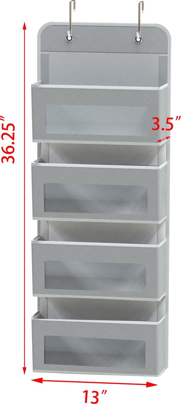 Simple Houseware 4 Clear Window Pocket Over Closet Door Storage Hanging Organizer for Bedroom