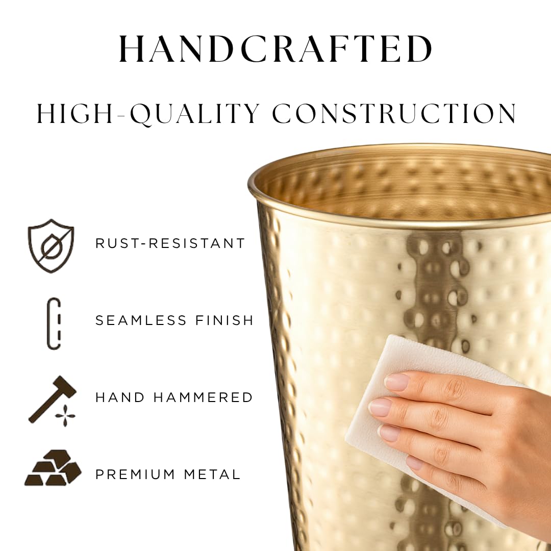 Monarch Abode Brushed Gold Hand Hammered Metal Wastebasket for Home Office Bedroom, Decorative