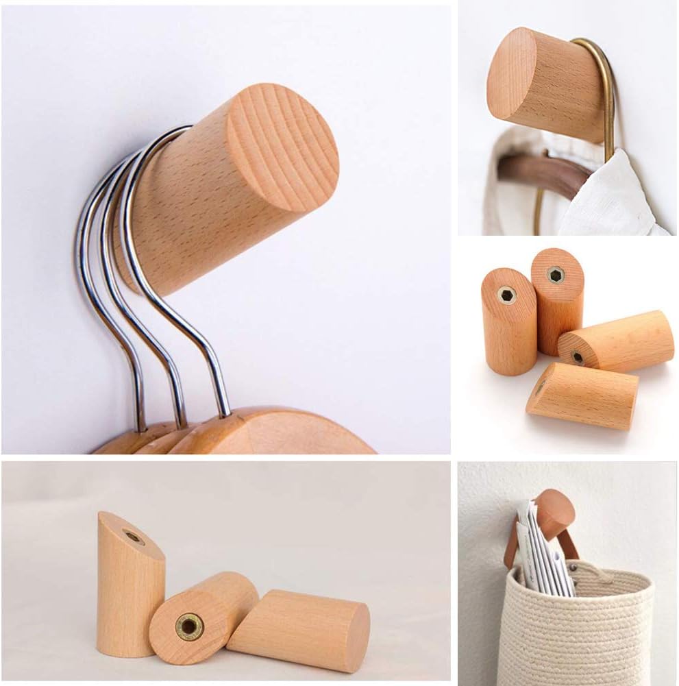 Wood Wall Hooks, 4 Pack Coat Hooks Mounted Rustic Wooden Heavy Duty Robe Hook Hat Rack | for