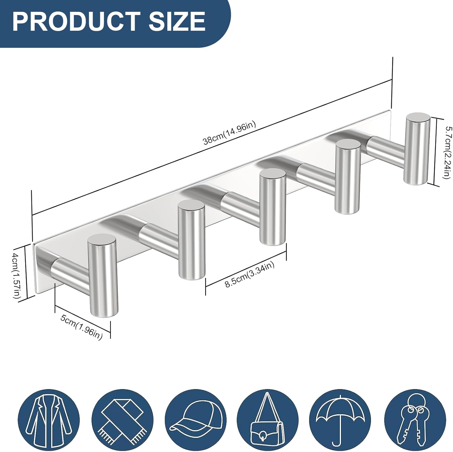 PMMASTO Coat Rack Wall Mounted, 5 "T Shaped Wall Hooks for Hanging, Heavy Duty Stainless Steel Coat