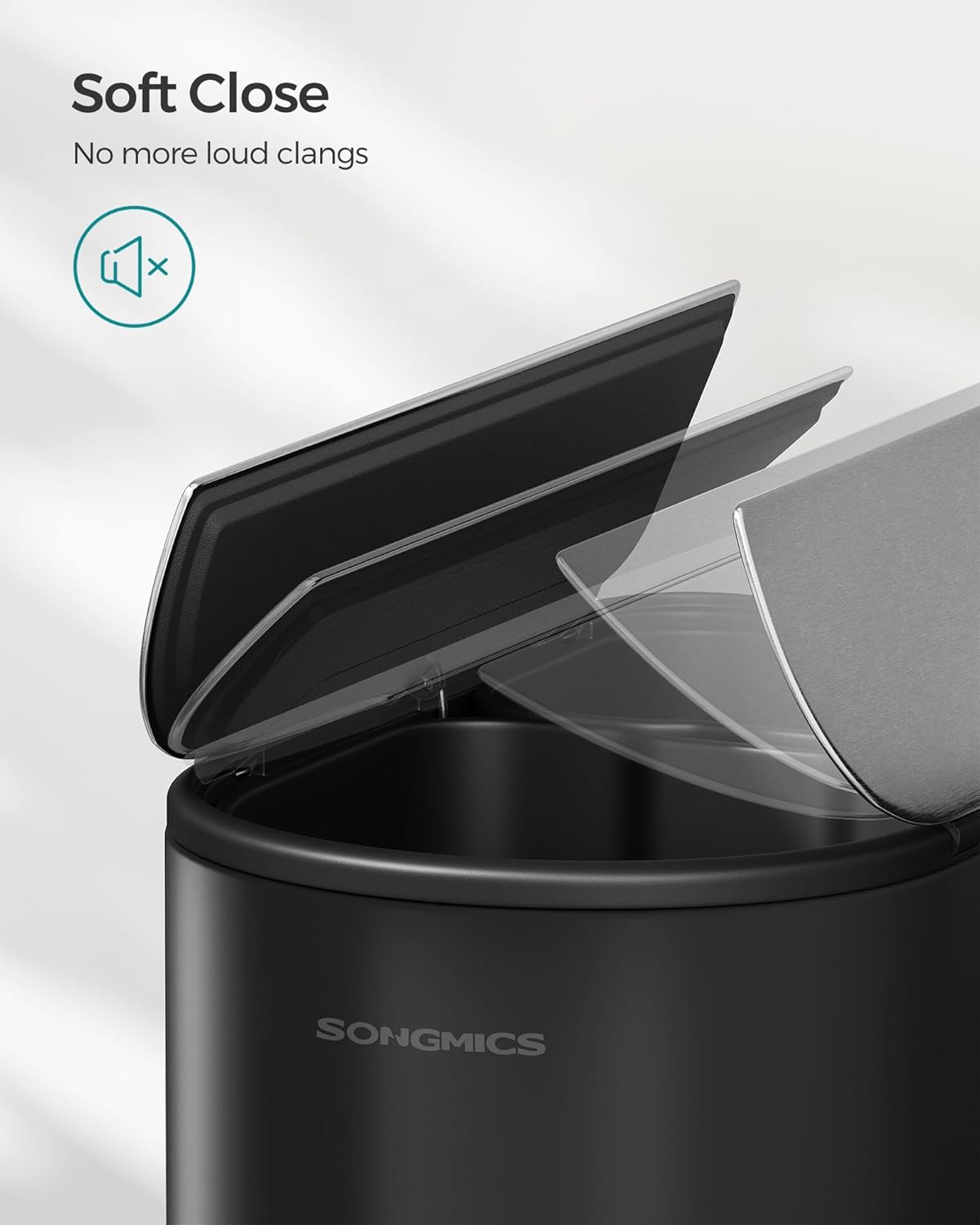 SONGMICS 13-Gallon Dual Kitchen Trash Can, 5.3 and 8 Gallon Compartments, Garbage Can with Wing