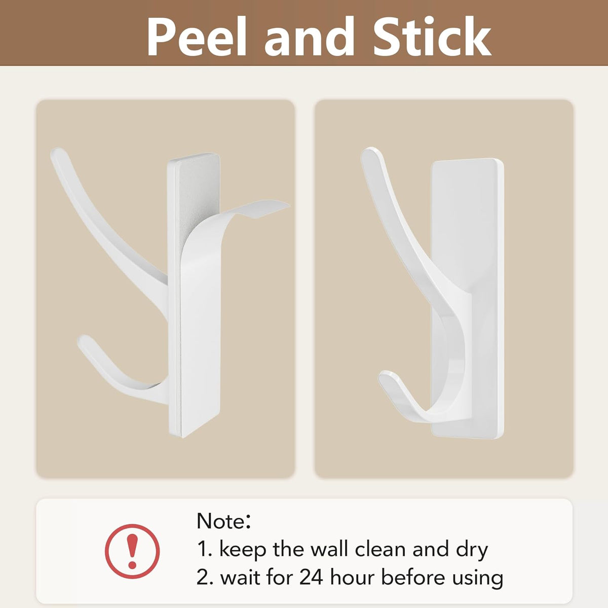 Self Adhesive Coat Hooks for Hanging, Heavy Duty Stainless Double Wall Hook for Towel, Backpack