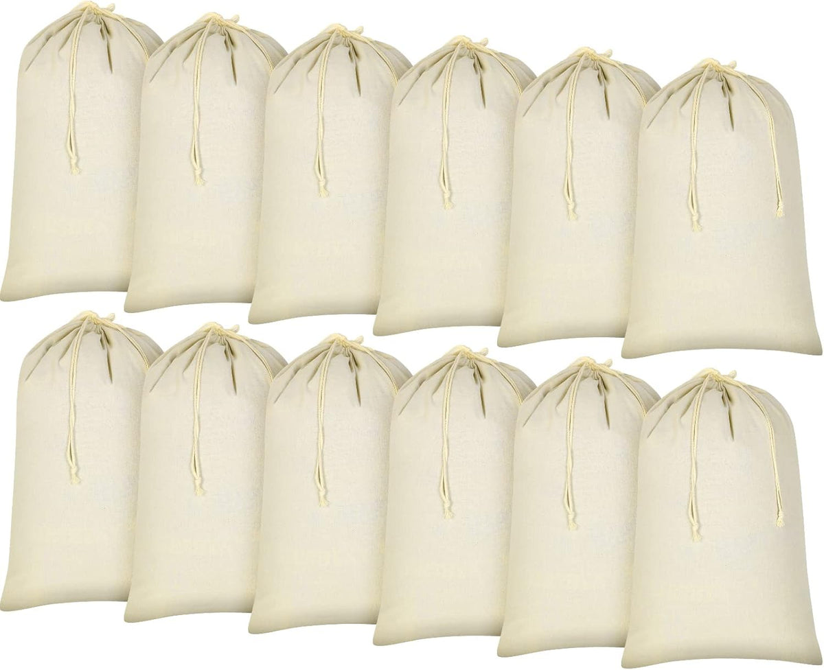 12 Pieces 28" x 36" Canvas Laundry Bags Bulk Large Cotton Laundry with Drawstring Heavy Duty Hamper