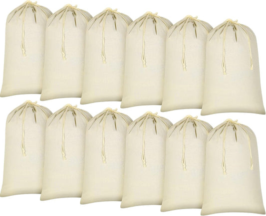 12 Pieces 28" x 36" Canvas Laundry Bags Bulk Large Cotton Laundry with Drawstring Heavy Duty Hamper