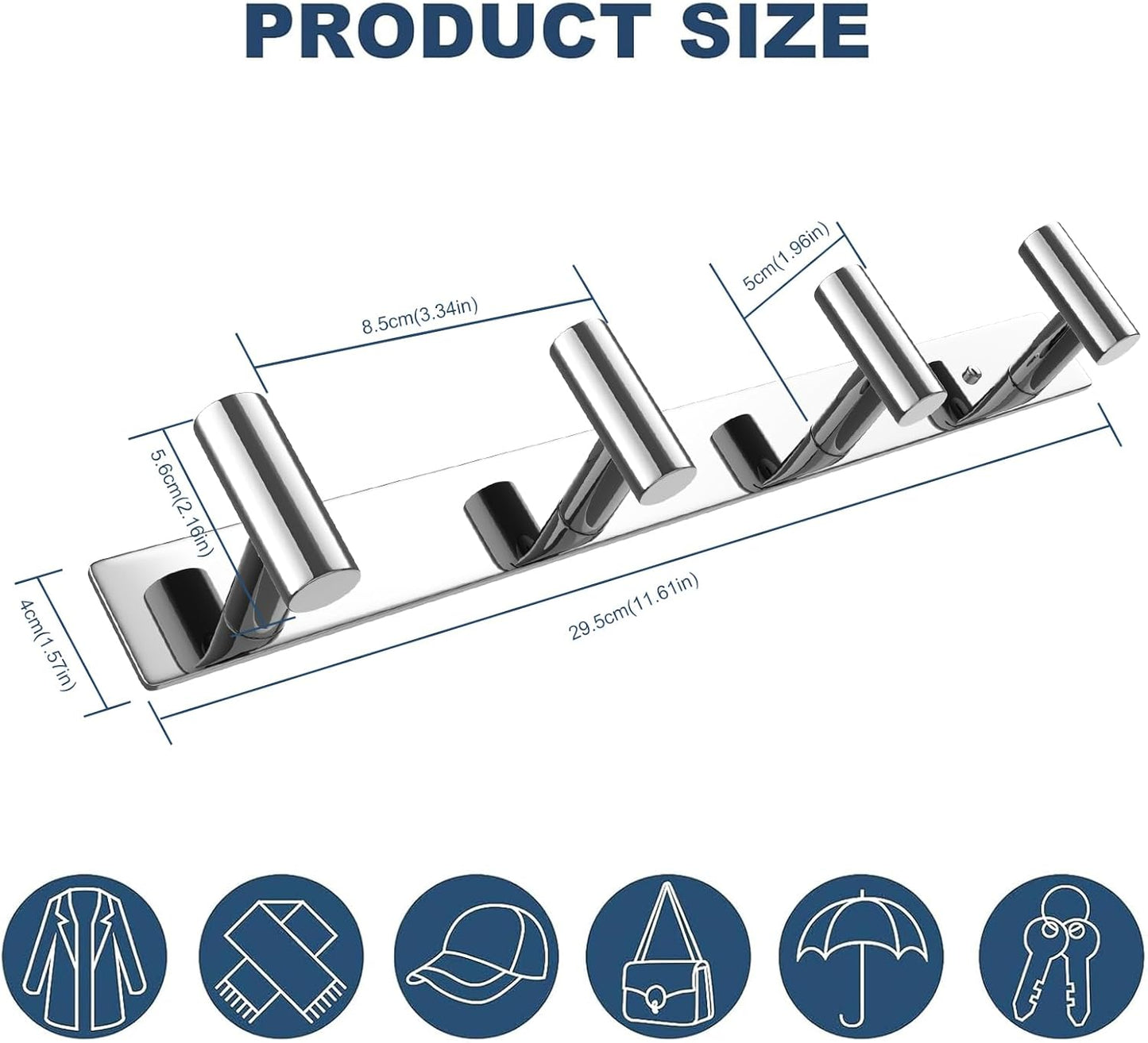 VAEHOLD Hat and Coat Wall Mount Rack - Hooks for Robes, Bags, Keys, and Towels - Bathroom Towel