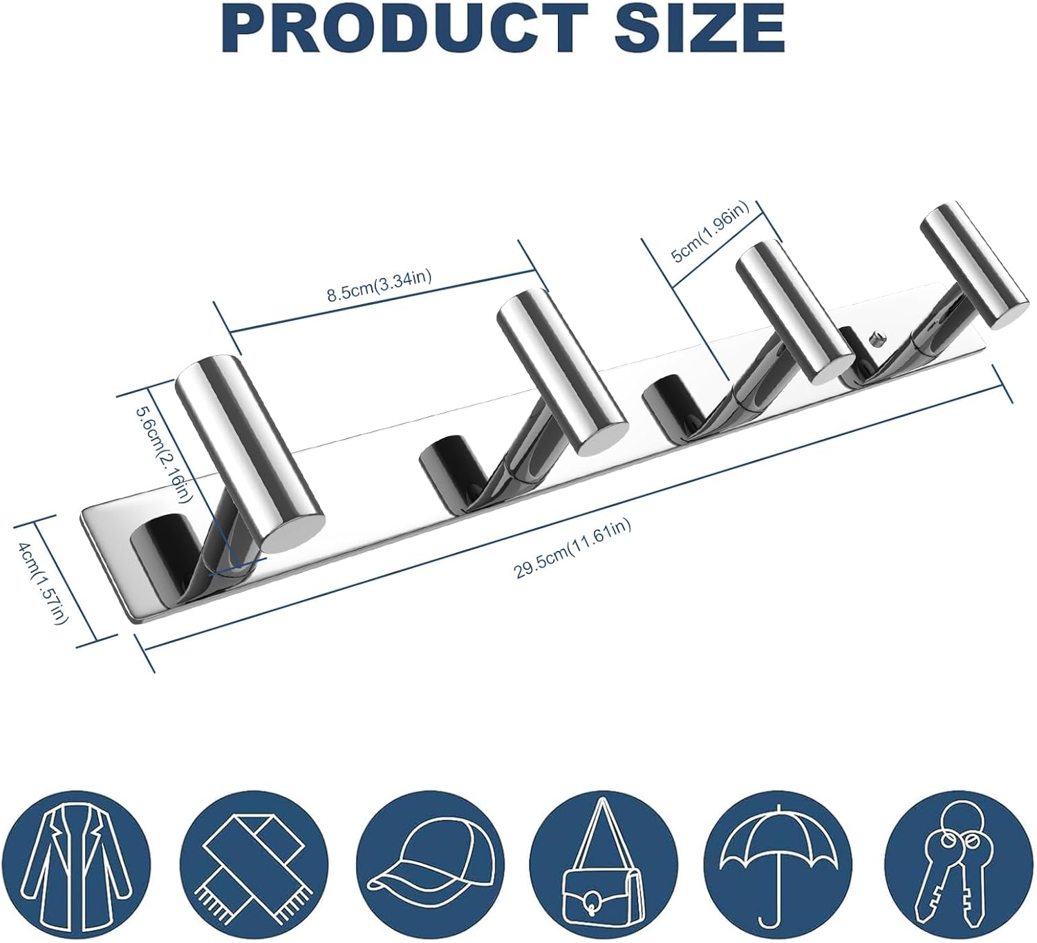 VAEHOLD Hat and Coat Wall Mount Rack - Hooks for Robes, Bags, Keys, and Towels - Bathroom Towel