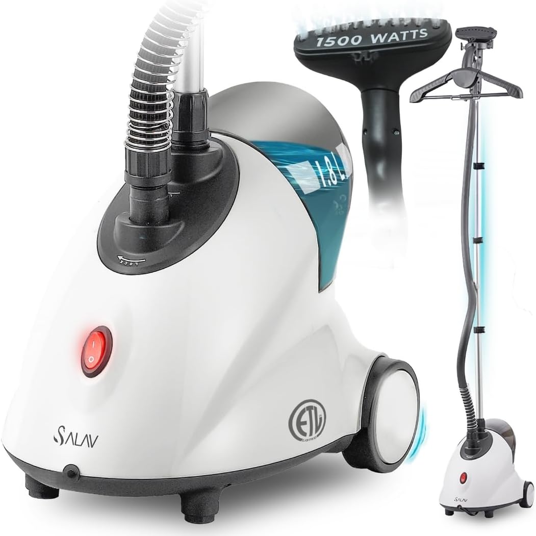 SALAV GS18 Full-Size Clothes Steamer - 1500W Power, 1.8L Water Tank, 60-Min Garment Steam, Iron