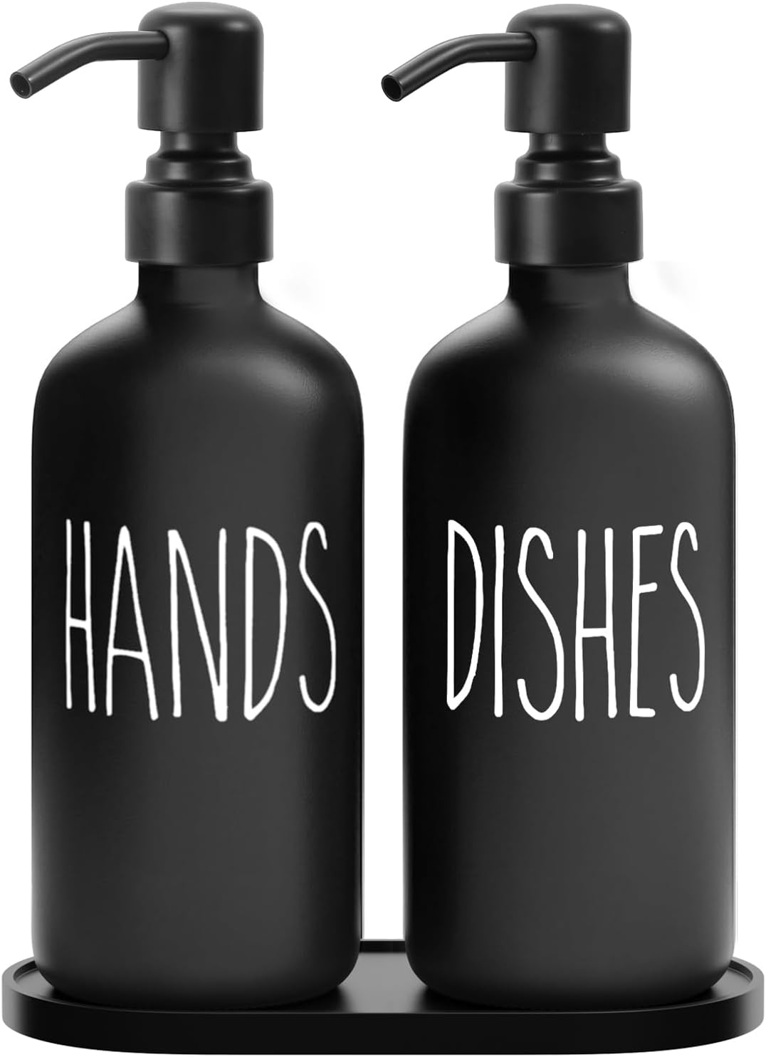 MOMEEMO Black Soap Dispenser Set, Contains Dish and Hand Soap Dispenser, Suitable for Kitchen Decor