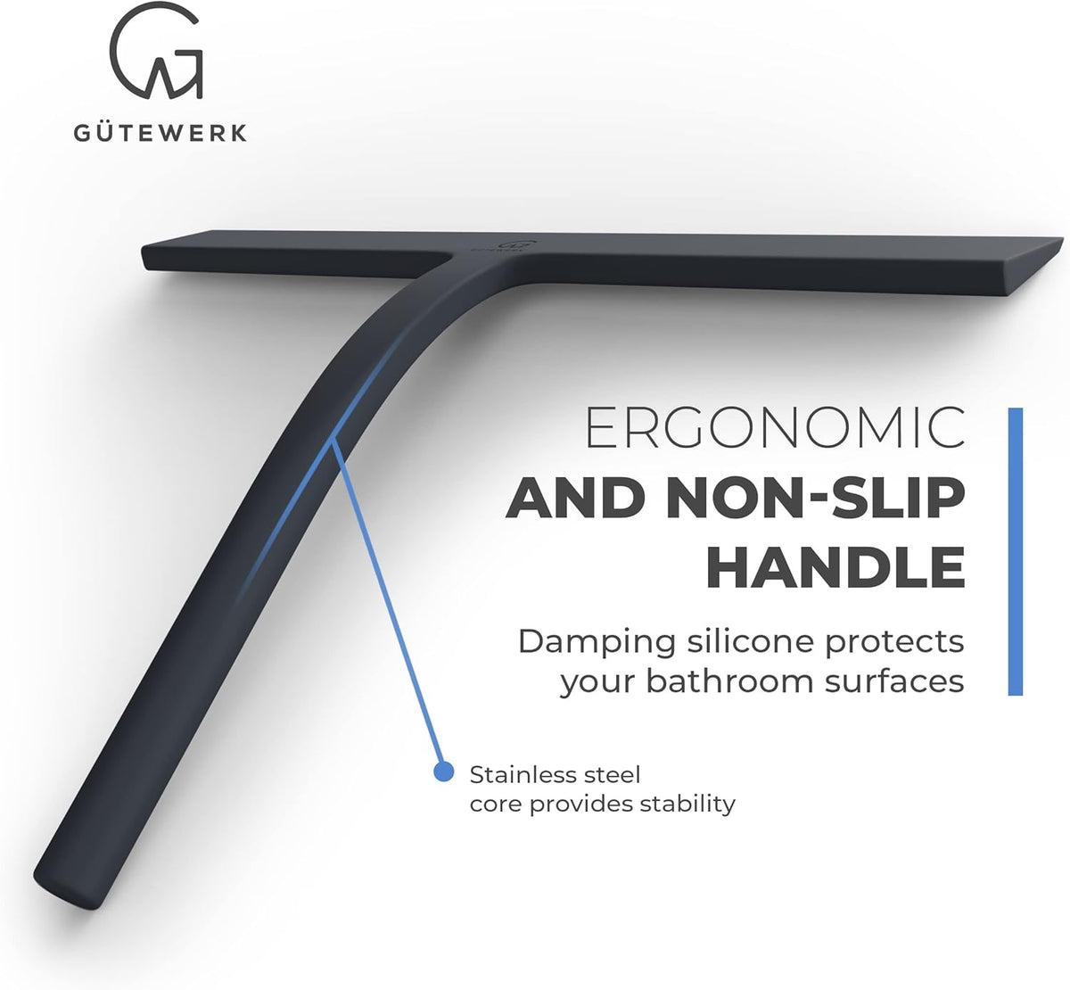 GÜTEWERK Shower Squeegee for Glass Doors, Silicone Window Squeegee, Bathroom and Glass Cleaning