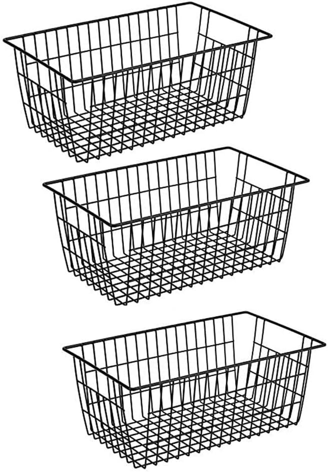 Slideep Farmhouse Metal Wire Basket, Fridge Freezer Storage Organizer Bins with Handles for Kitchen