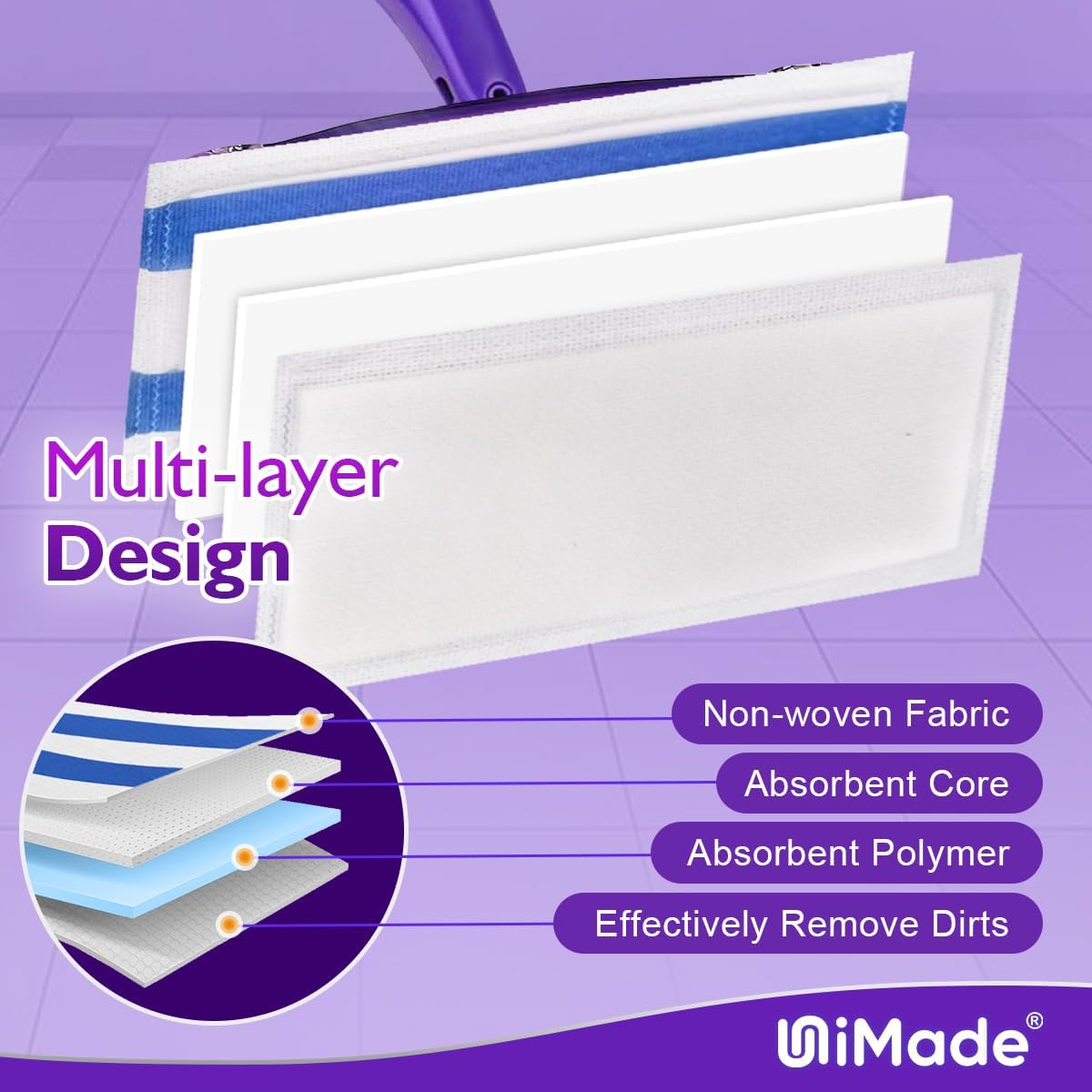 100 Count Mop Pad Refill Compatible with Swiffer WetJet, Disposable Multi-Layers Mopping Pads for