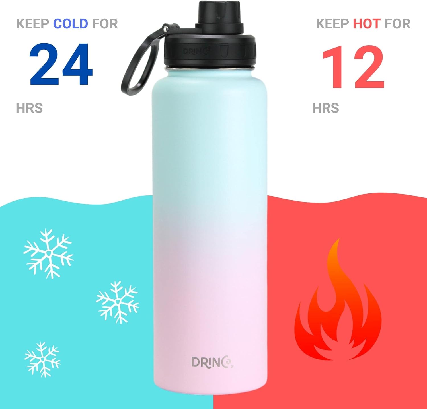 DRINCO Stainless Steel Water Bottle Spout Lid Vacuum Insulated Double Wall Water Bottle Wide Mouth