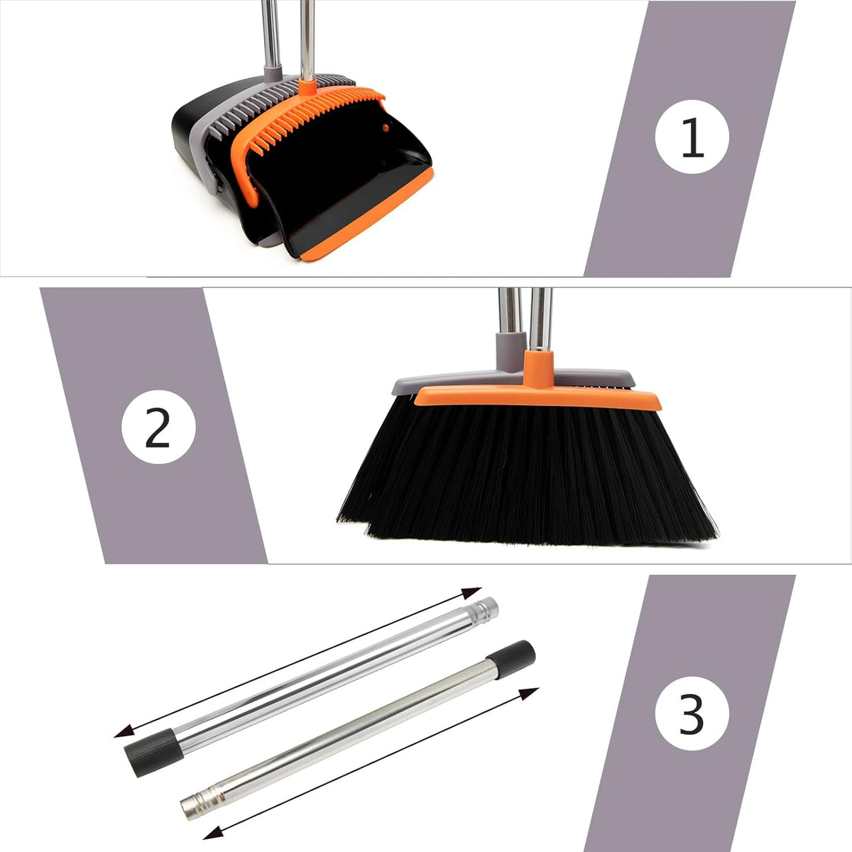 Broom and Dustpan Set, Dustpans with Broom Combo for Home, Heavy Dust Broom and Dustpan Combo, Long