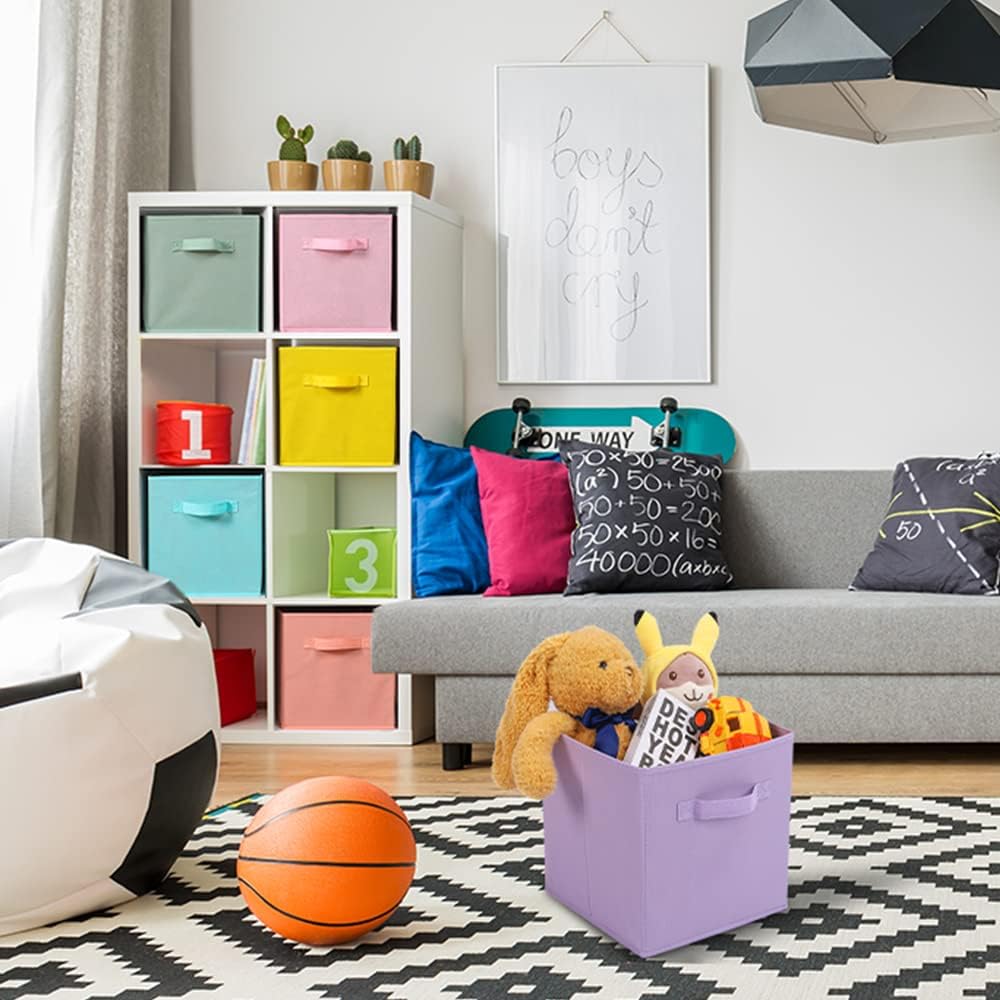 Stero 13x13x13 Inch Fabric Storage Bins 6 Pack Fun Colored Durable Storage Cubes with Handles