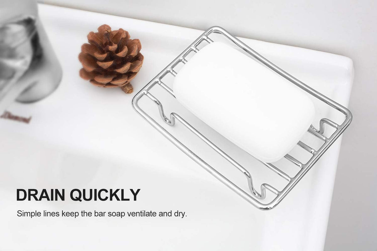 Bar Soap Dish Holder for Shower Bathroom Stainless Steel Rust Proof Self Draining, Chrome-1 Pack