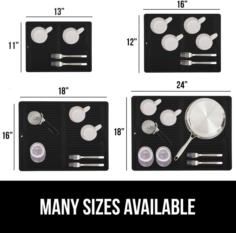 GORILLA GRIP 100% BPA-Free Patented Silicone Dish Drying Mat for Kitchen Counter, Water Catching