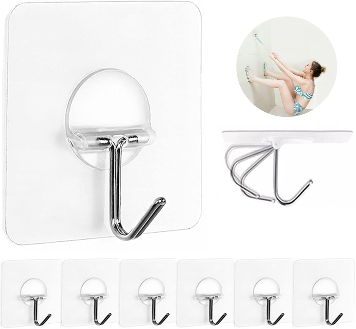 JINSHUNFA Adhesive Wall Hooks for Hanging Heavy Duty Towel Coat Hooks Waterproof Transparent Hook
