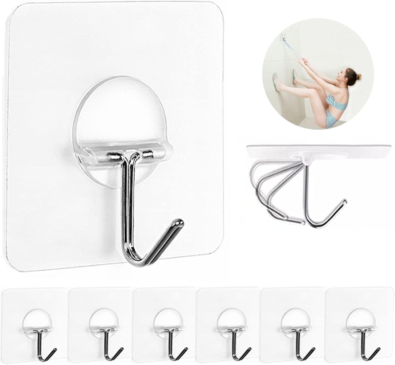 JINSHUNFA Adhesive Wall Hooks for Hanging Heavy Duty Towel Coat Hooks Waterproof Transparent Hook