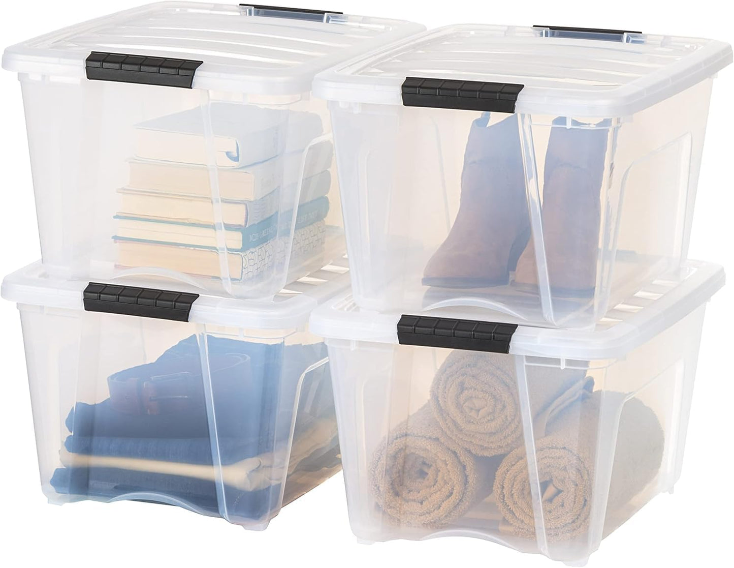 IRIS USA 32 Qt Stackable Plastic Storage Bins with Lids, 4 Pack - BPA-Free, Made in USA