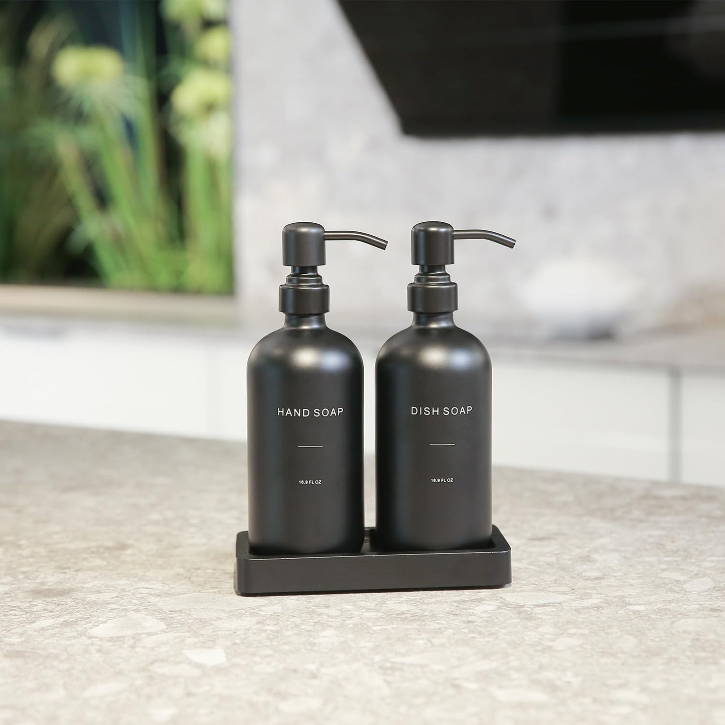 Matte Black Soap Dispenser Set, Kitchen Soap Dispenser Set with Black Stainless Steel Pump, Perfect