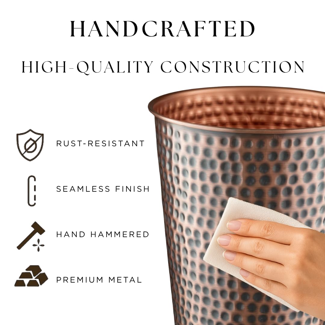 Monarch Abode Handcrafted Metal Wastebasket Trash Can for Home Office Bedroom, Decorative