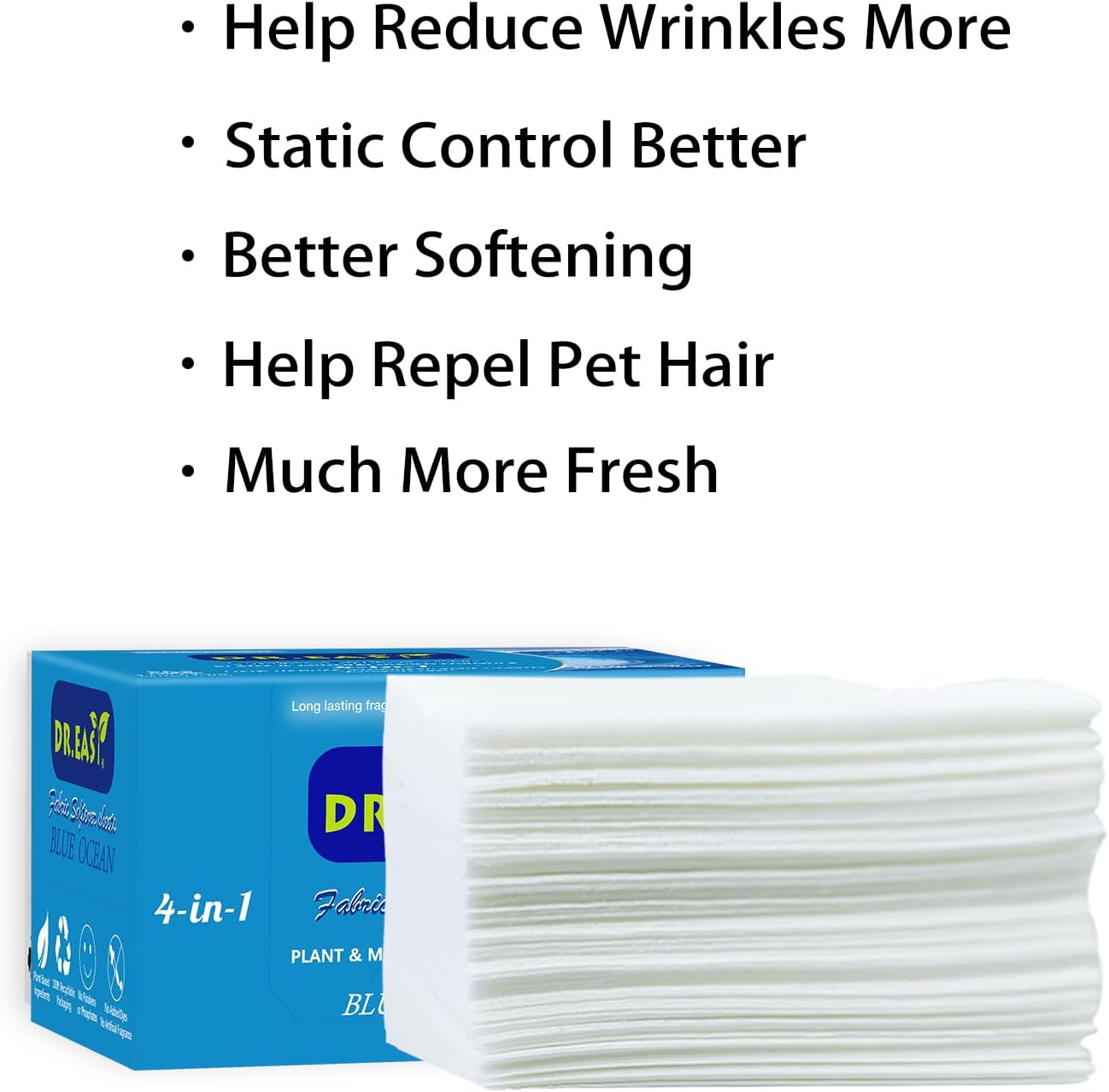 DR.EASY Dryer Sheets Plant Based Formula 252 Ct BLUE OCEAN,Softener sheets for Laundry Unscented No