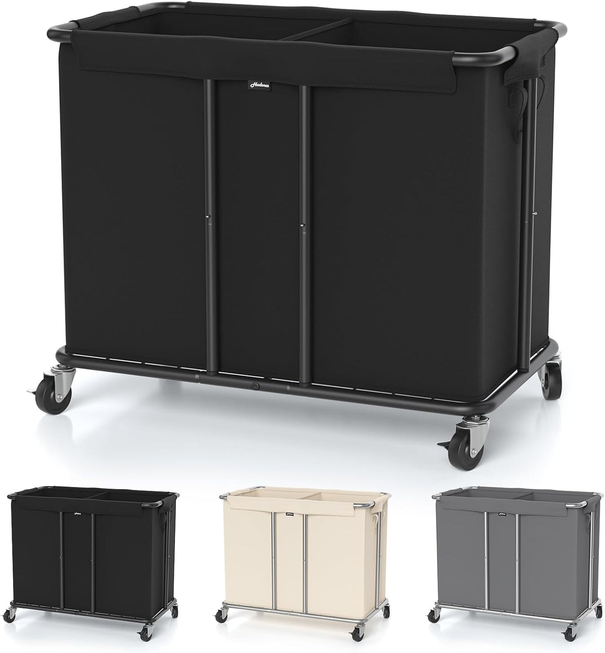 Laundry Hamper with Wheels, 2-Section 230L (61Gal) Large Capacity, Heavy-Duty Rolling Clothes