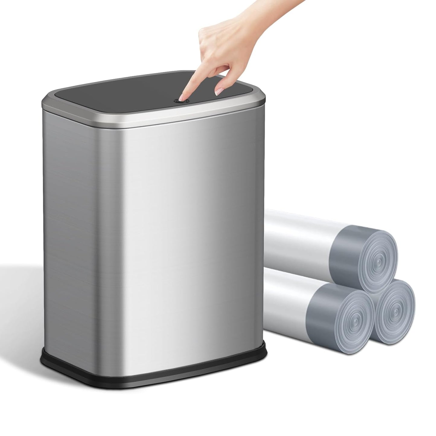 2.1 Gallon Bathroom Trash Can with Lid Press Top, 8 Liter Stainless Steel Garbage Can with Press